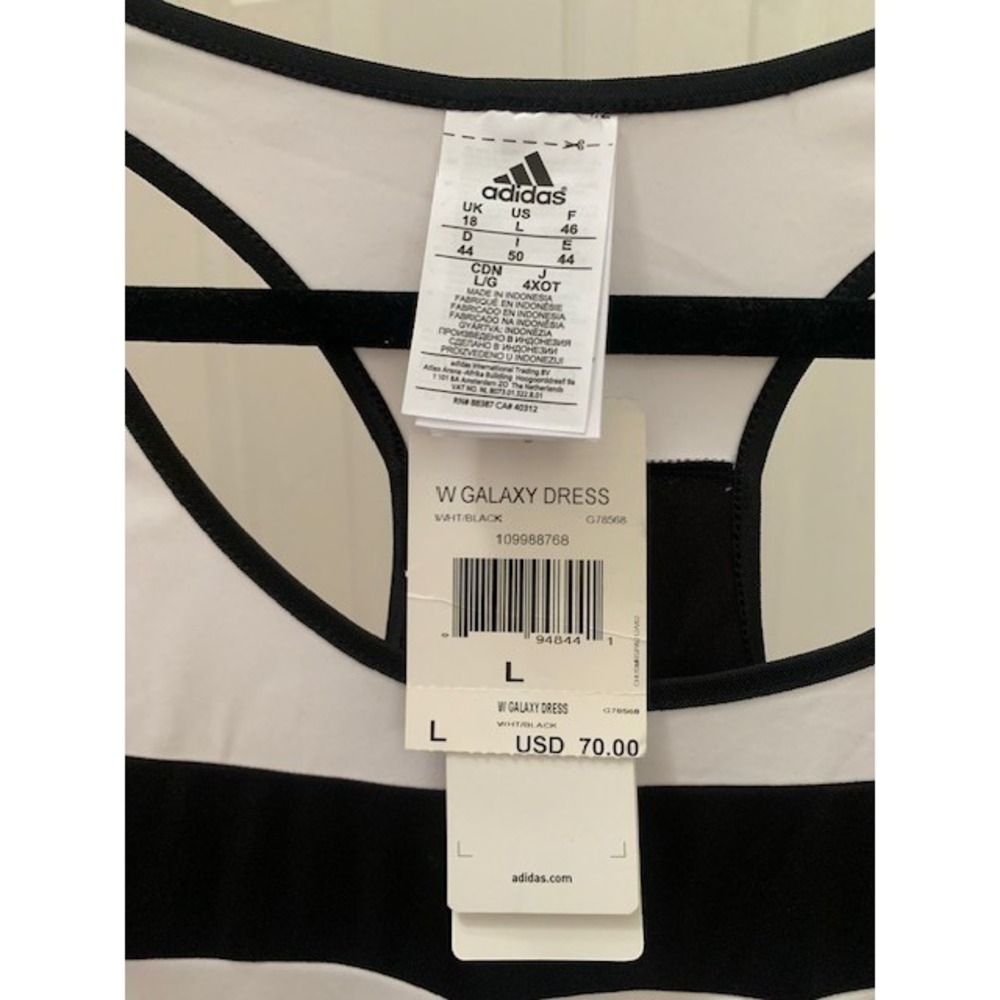 Adidas Womens Galaxy Dress White Black Racerback Tennis Activewear Size L - Picture 2 of 5